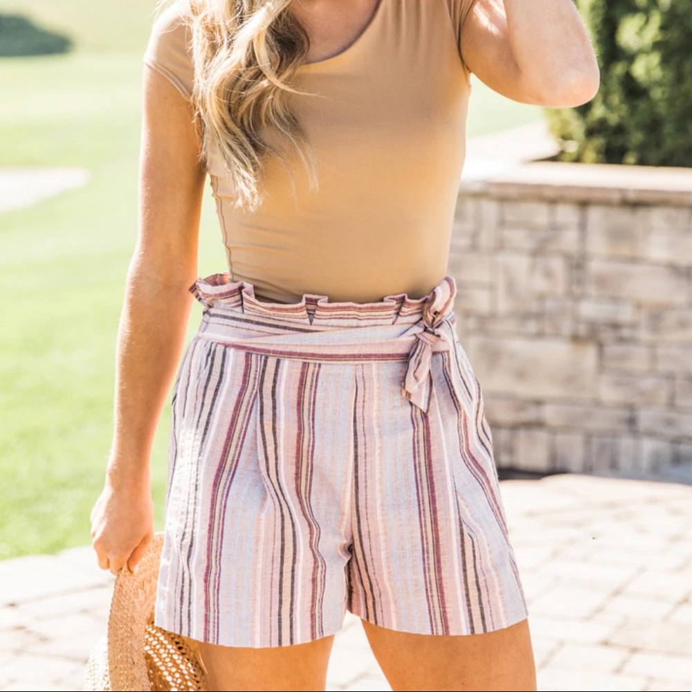 Pink Lily striped paperbag shorts